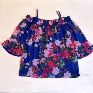 Floral Off-Shoulder Top - Blue and Pink sz XL NWOT